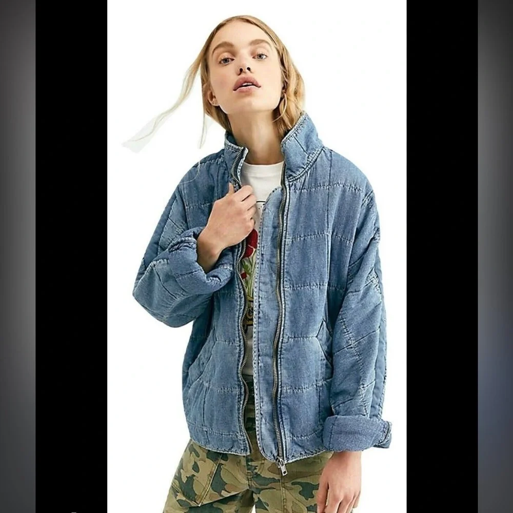 Free People Blue Quilted Jacket - Picture 1 of 9